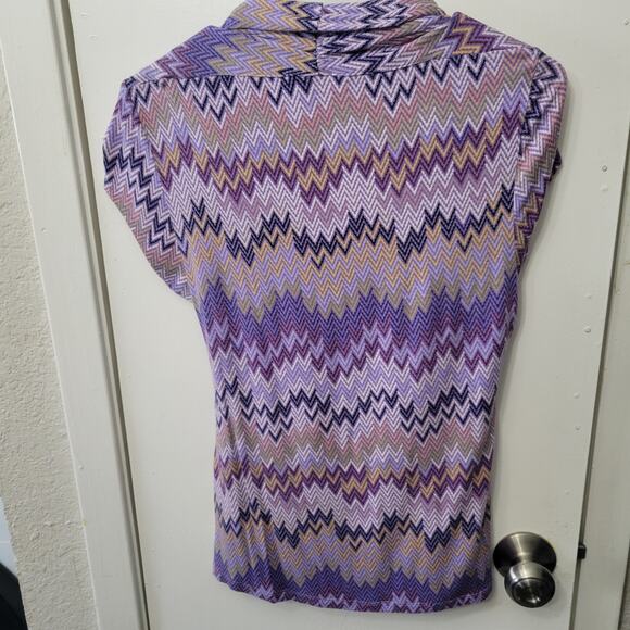 Jennifer Lopez Short Sleeve Multicolor Pattern Blouse Y2K Women's XL Purple Top - Picture 2 of 5